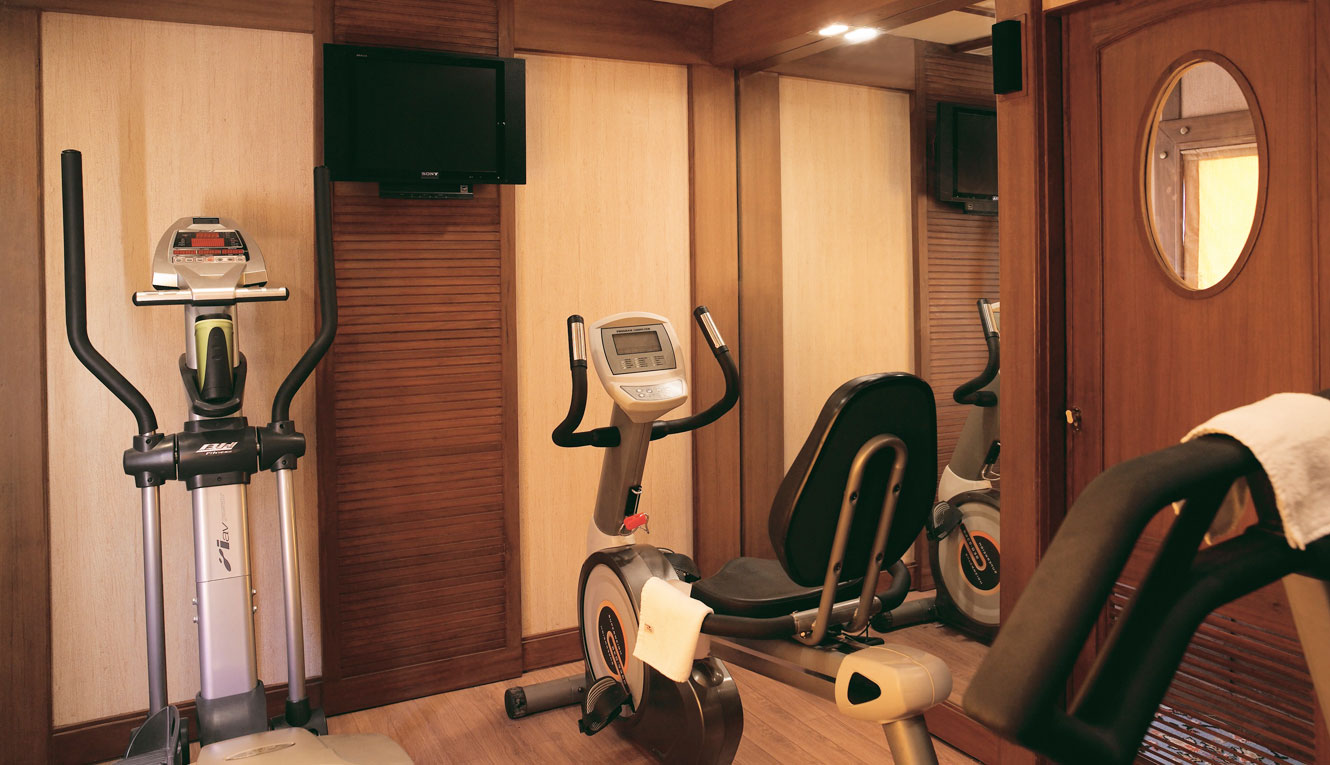 Salle de fitness / gym à bord du Golden Chariot – train de luxe Inde du Sud