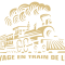 Logo train de luxe vintage avec fumée, illustration dorée style art déco pour voyage ferroviaire premium