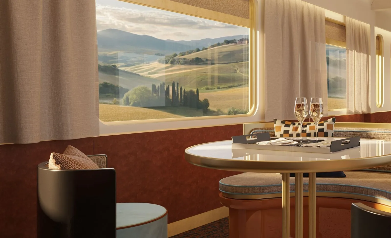 Salon champagne panoramique de La Dolce Vita Orient Express