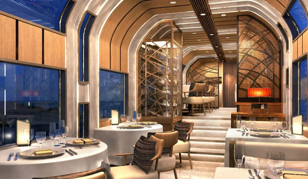 Restaurant du Shiki-Shima de nuit — ambiance feutrée et gastronomie japonaise étoilée Michelin en train de luxe