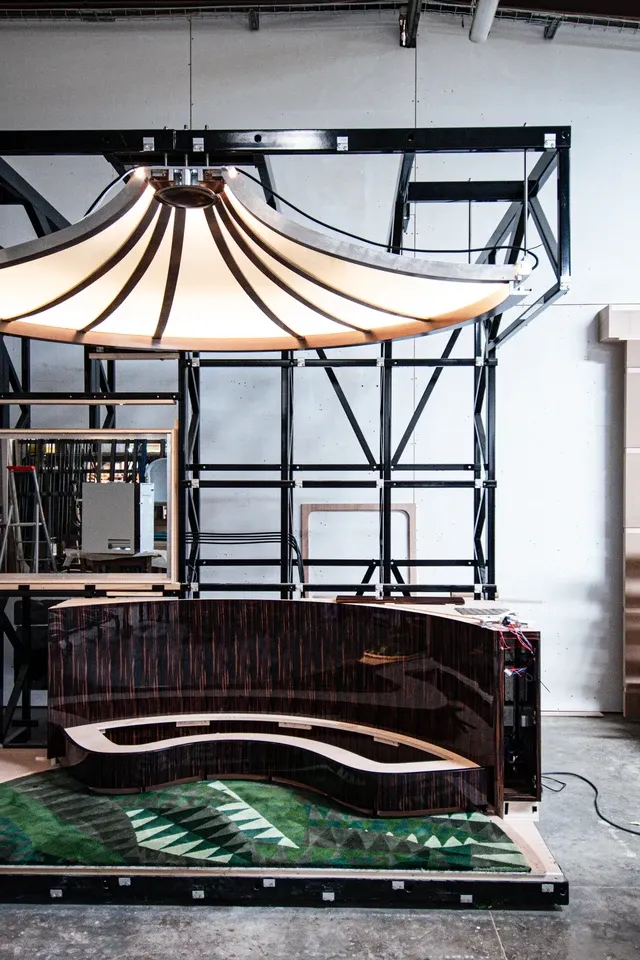Design des arcatures voûtées du wagon-restaurant Orient Express 2027 — dinanderie Nathanaël Le Berre
