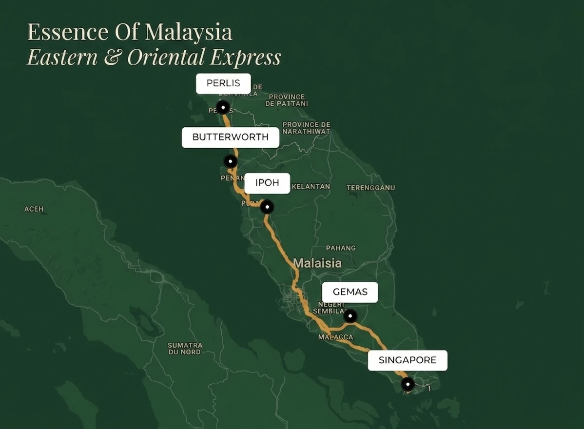 Carte du trajet Essence of Malaysia, Eastern Oriental Express