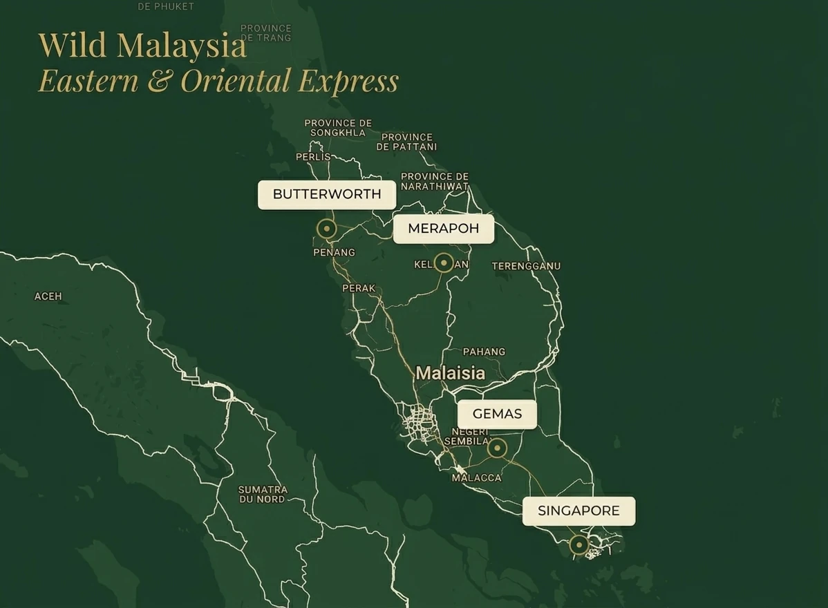 Carte du trajet Wild Malaysia, Eastern Oriental Express
